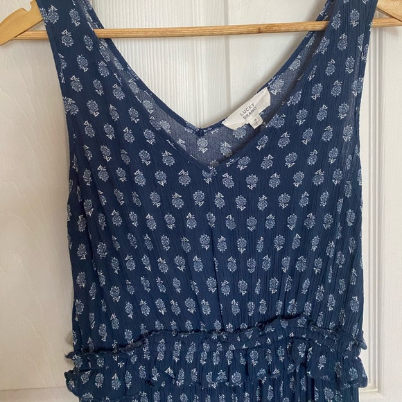 LUCKY BRAND Long Sleeveless Blue Floral Tiered Summer Praire Maxi Dress Ruffles - Picture 4 of 8